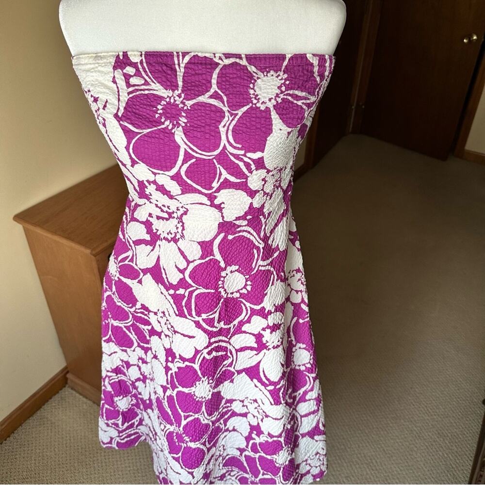J. Crew Hawaii Orchid Strapless Seersucker Cotton Dress in Purple and White